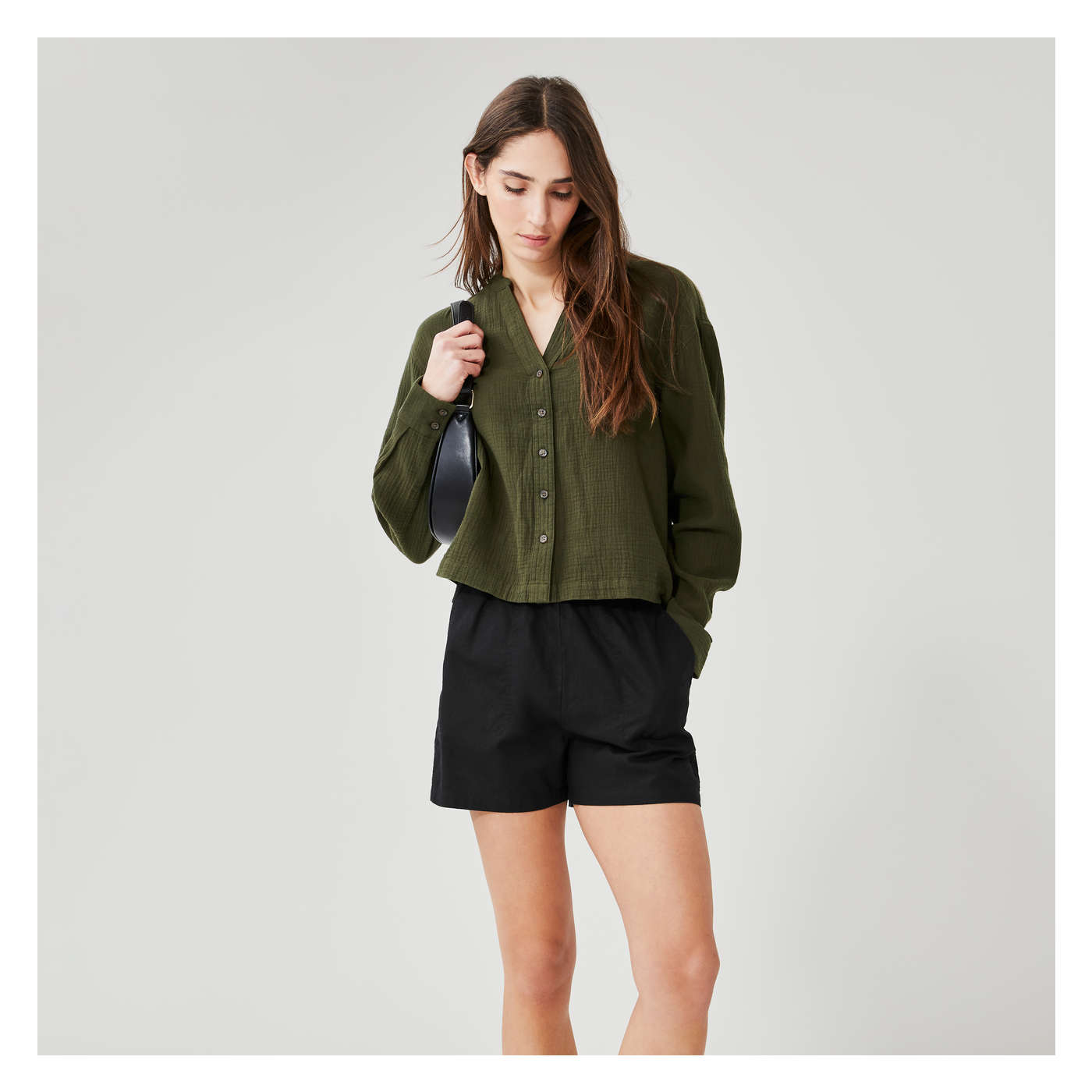 Double Gauze Shirt in Dark Green from Joe Fresh